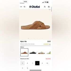 OluKai women’s leather slide sandals- size 8